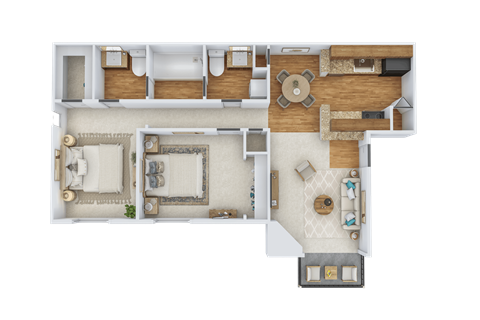 Floor plan for 2 beds, 1.5 baths, 850 sqft